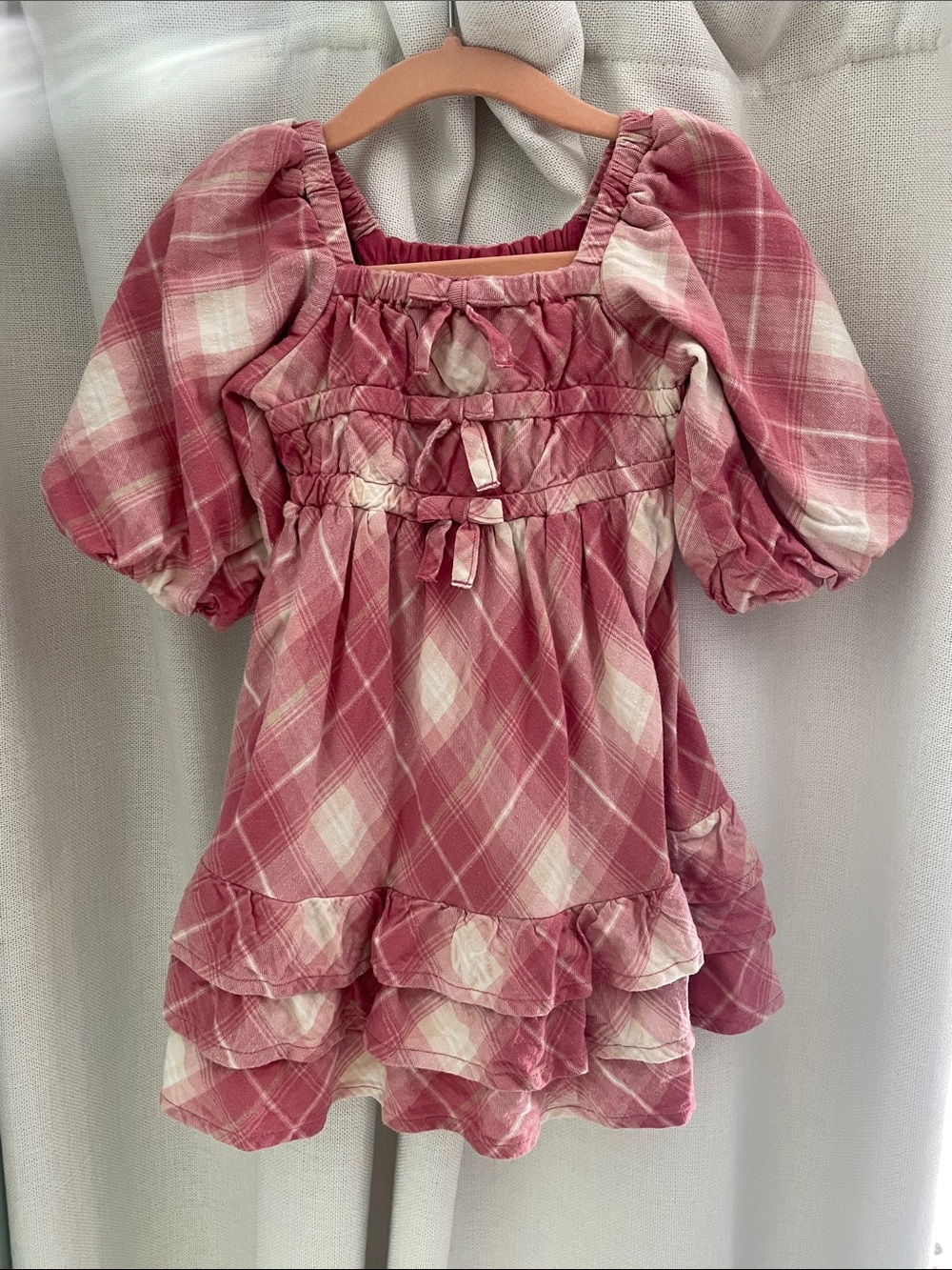 Gymboree Rose Pink Plaid Puff-Sleeve Dress
